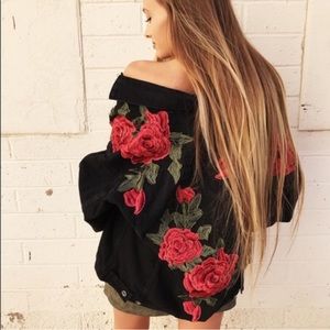 LF Carmar black denim jacket with roses